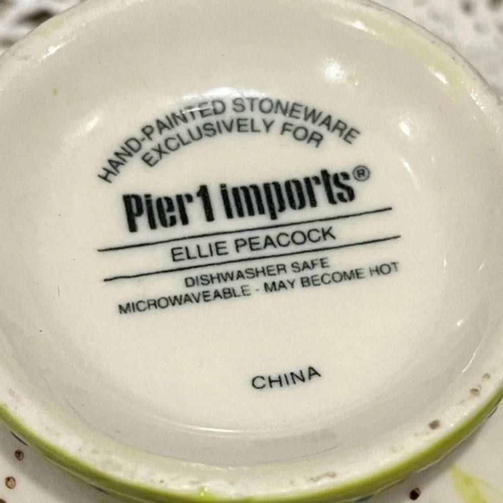Pier 1 Imports Blue Peacock Hand Painted Stoneware Mug